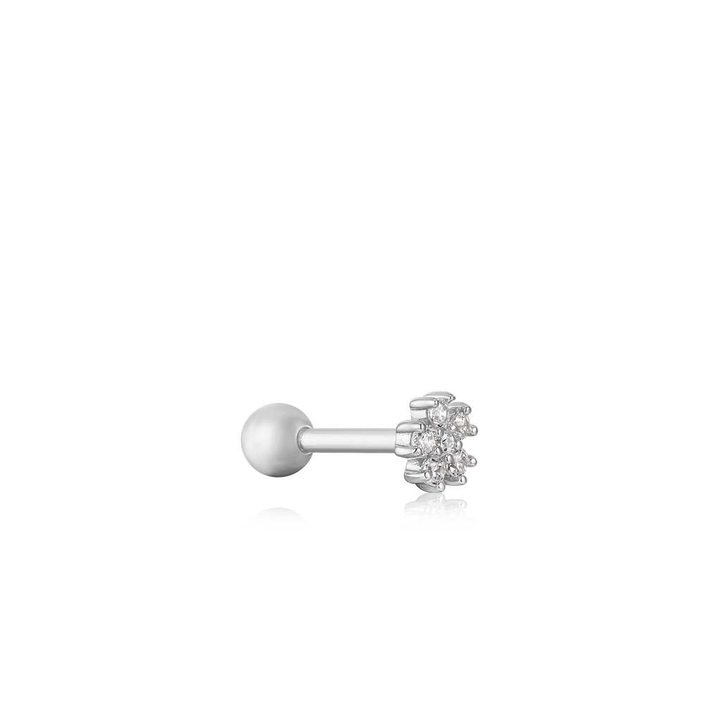 Single silver screw-on stud earring with zircons