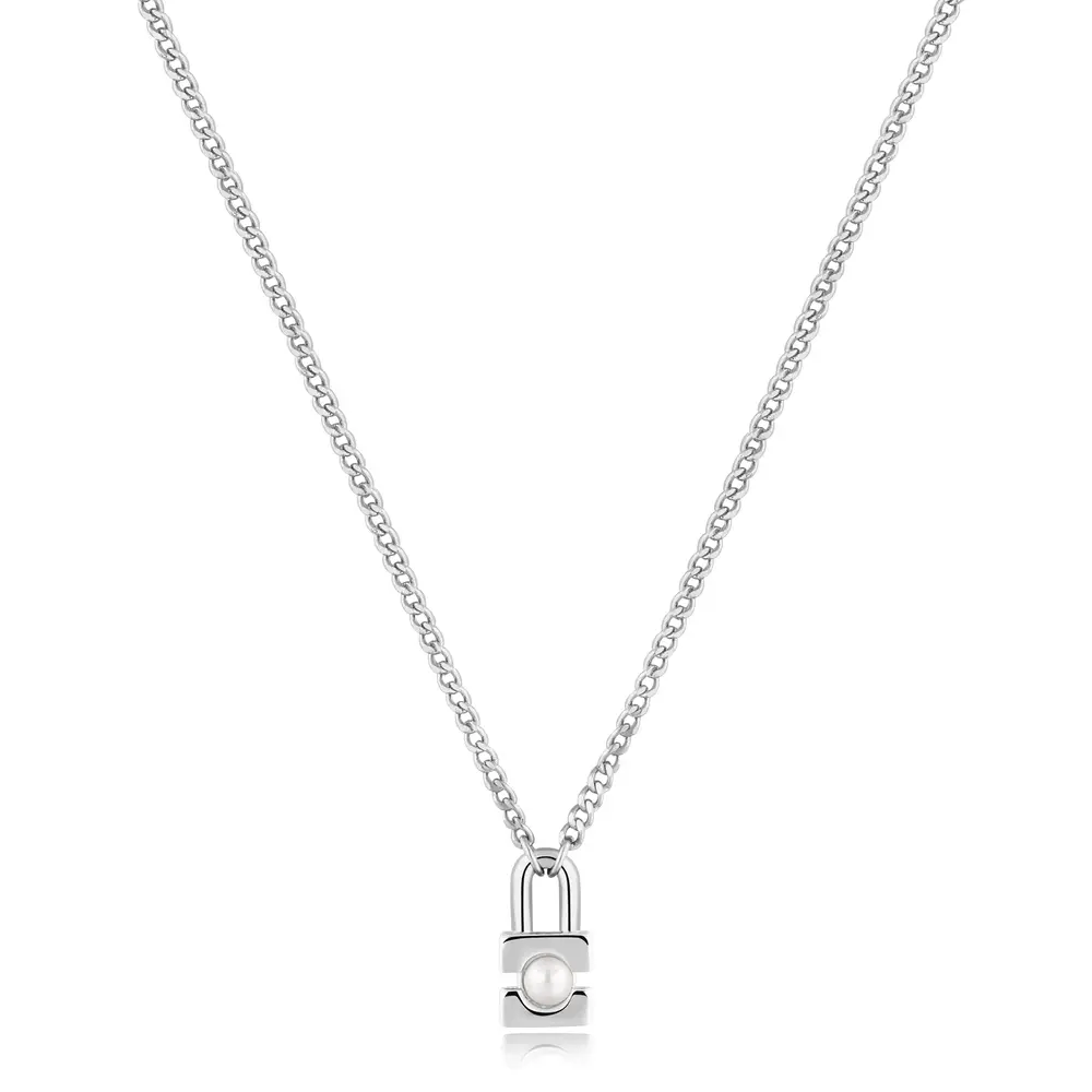 Collier cadenas, argent, perle - N054-02H - Ania Haie