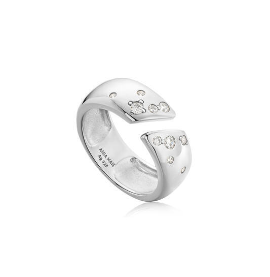 Bague ouverte, argent, zircons