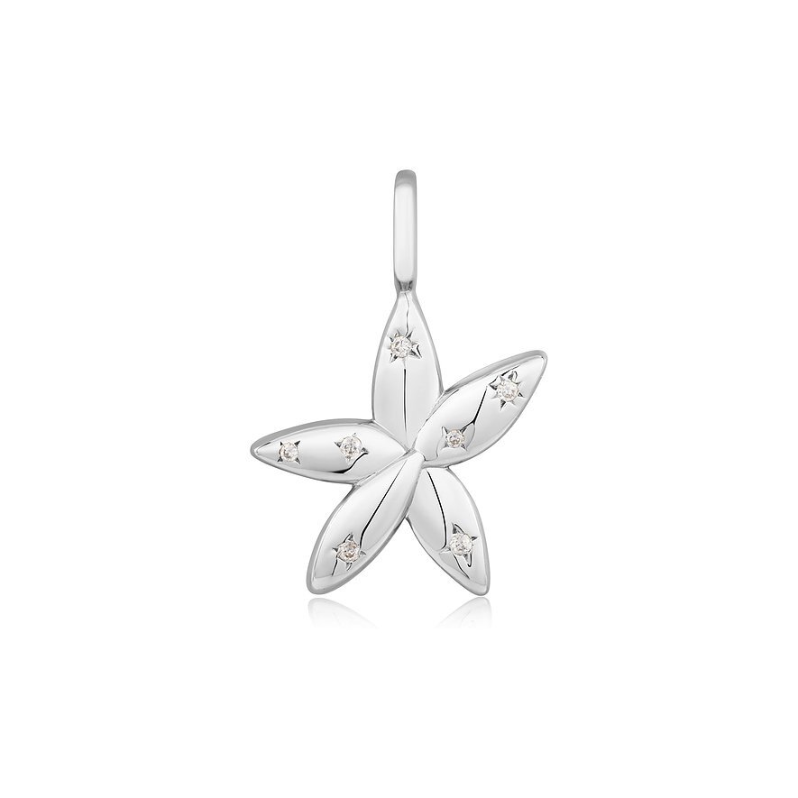 Pendentif fleur, argent, zircons