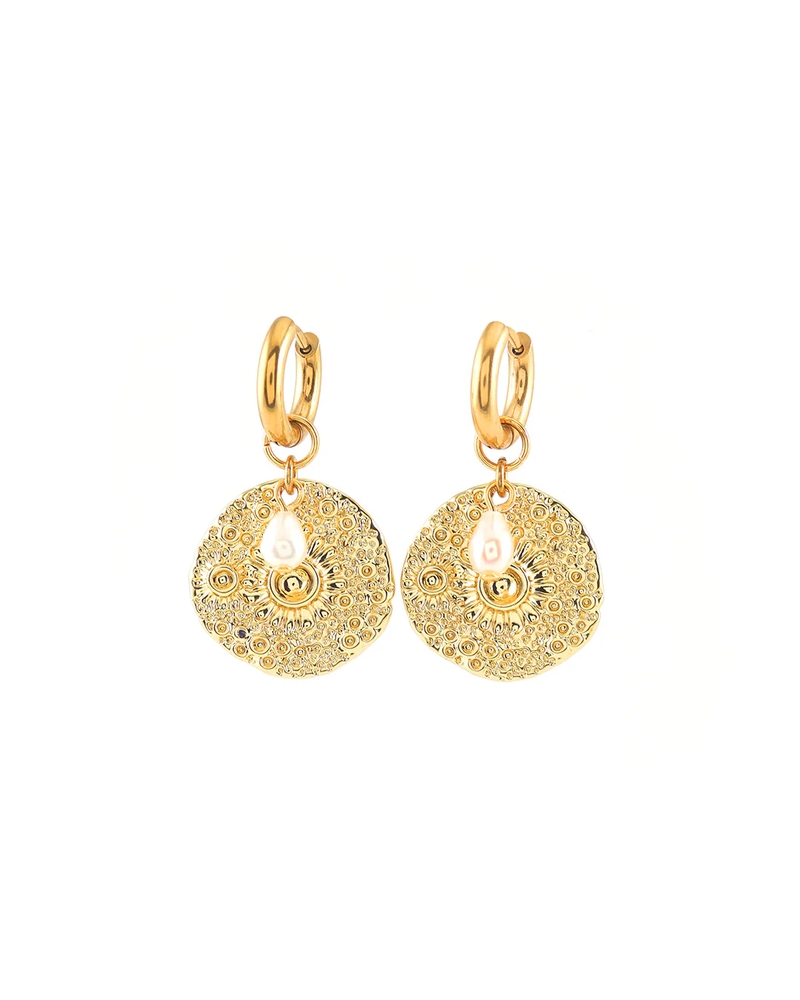 Boucles Isla pendantes acier inoxydable avec perle - ISLA-GOLD - Welldunn