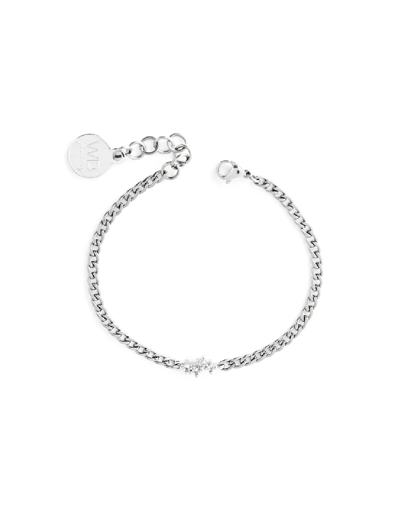 Bracelet gourmette, acier inoxydable, zircons incolores - TRUAND-SILVER - Welldunn