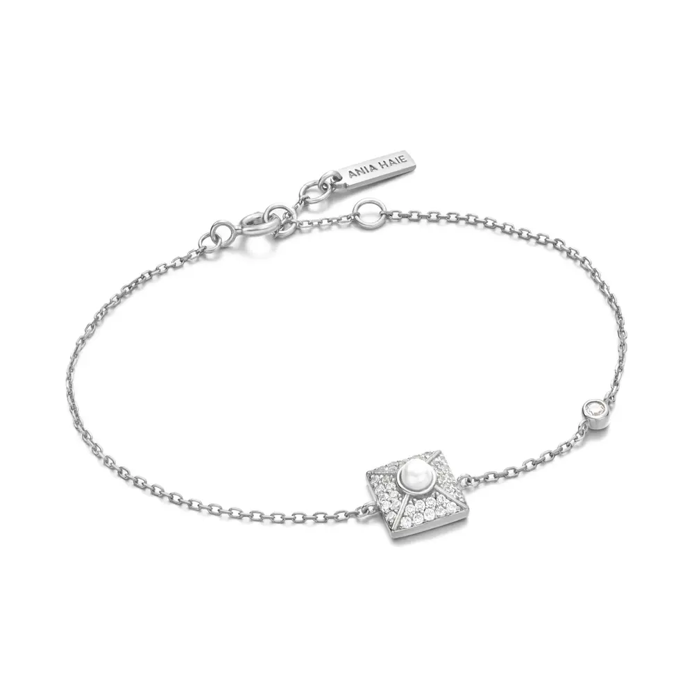  Silver bracelet with zircons and pearl - B054-02H - Ania Haie