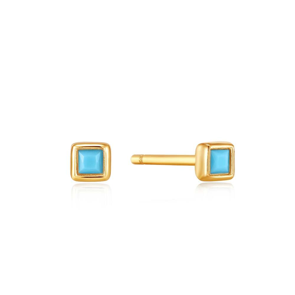 Boucles d'oreilles fixes carrées en argent et turquoises - E033-01G - Ania Haie