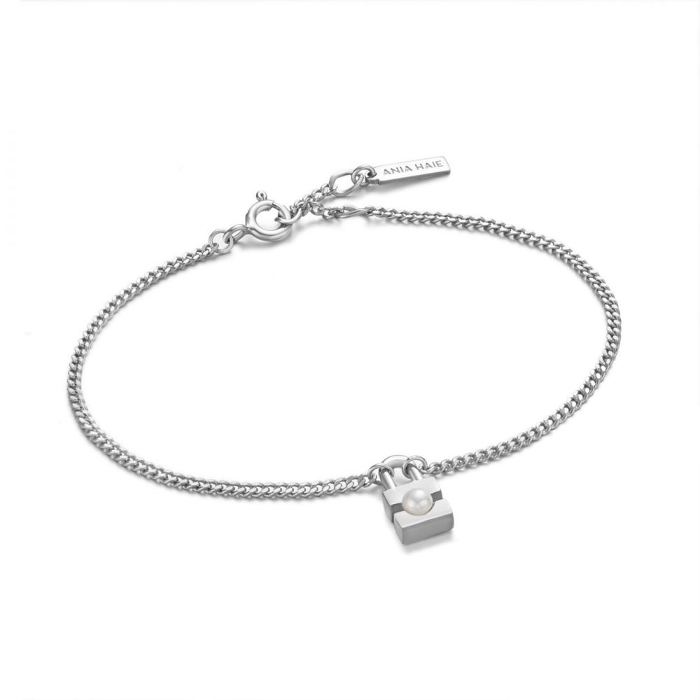 Bracelet cadenas, argent, perle