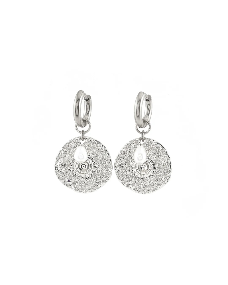 Boucles Isla pendantes acier inoxydable avec perle - ISLA-SILVER - Welldunn