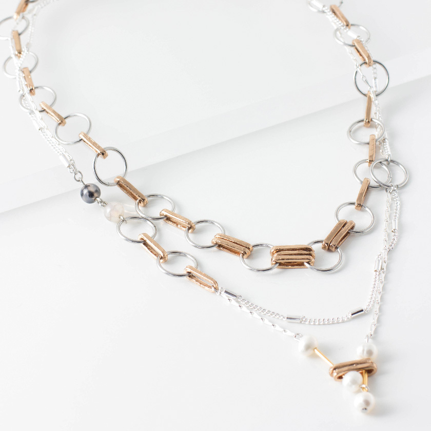 Collier lucinda étain plaqué, quartz, perle - LUCINDA-BR - Anne-marie Chagnon