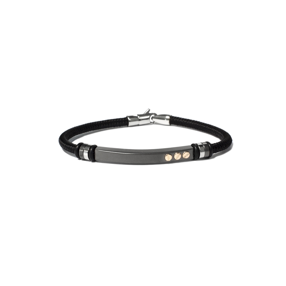  A black nylon bracelet with tri-tone steel (black, rose, and white) element - T1V0050280 - The Vault