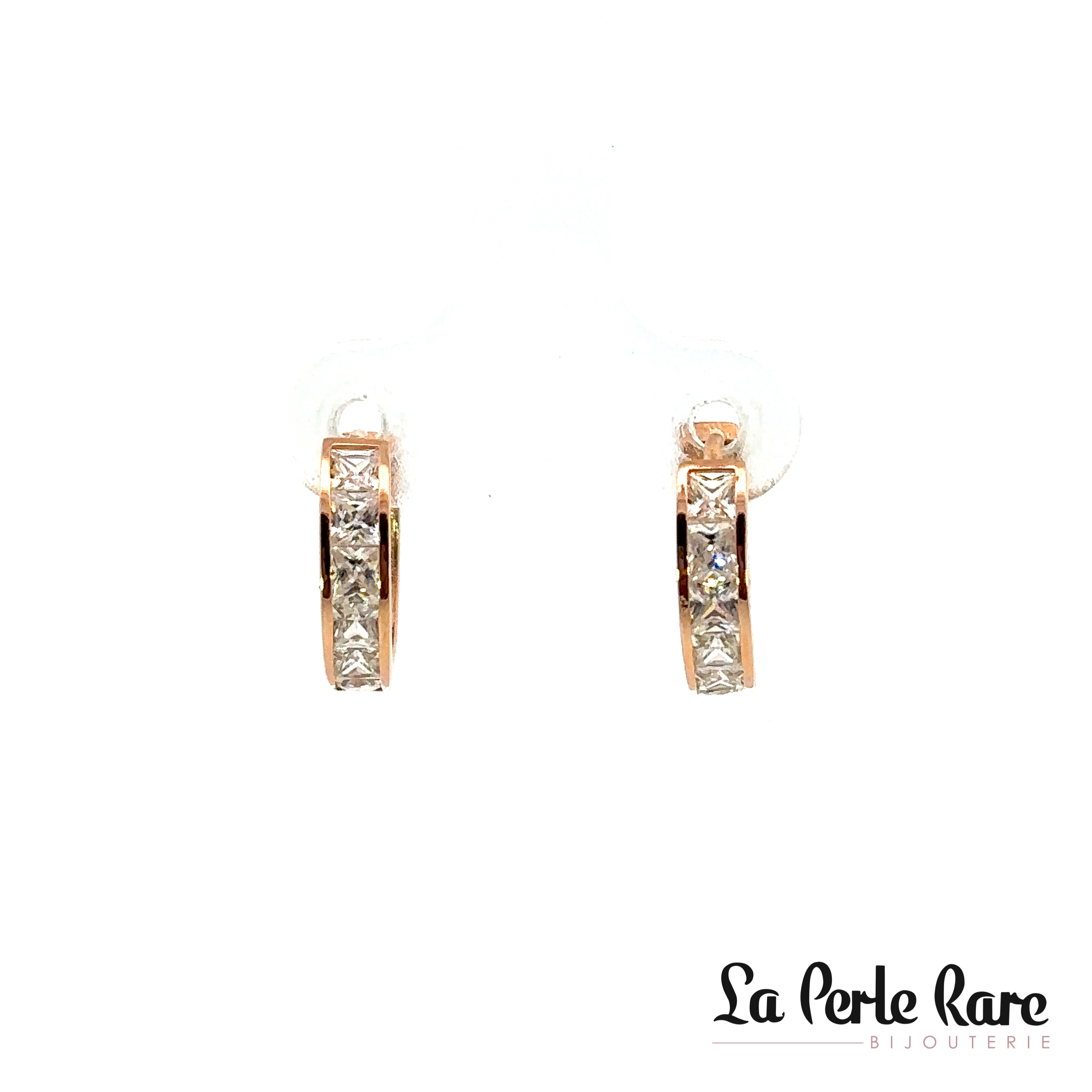 Rose gold huggies, cubic zirconia - HG391R - Exclusivity