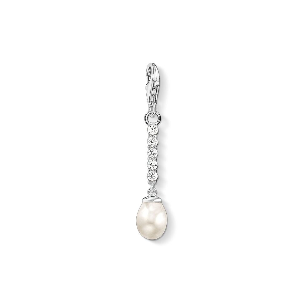 Silver and zirconium pearl pendant charm