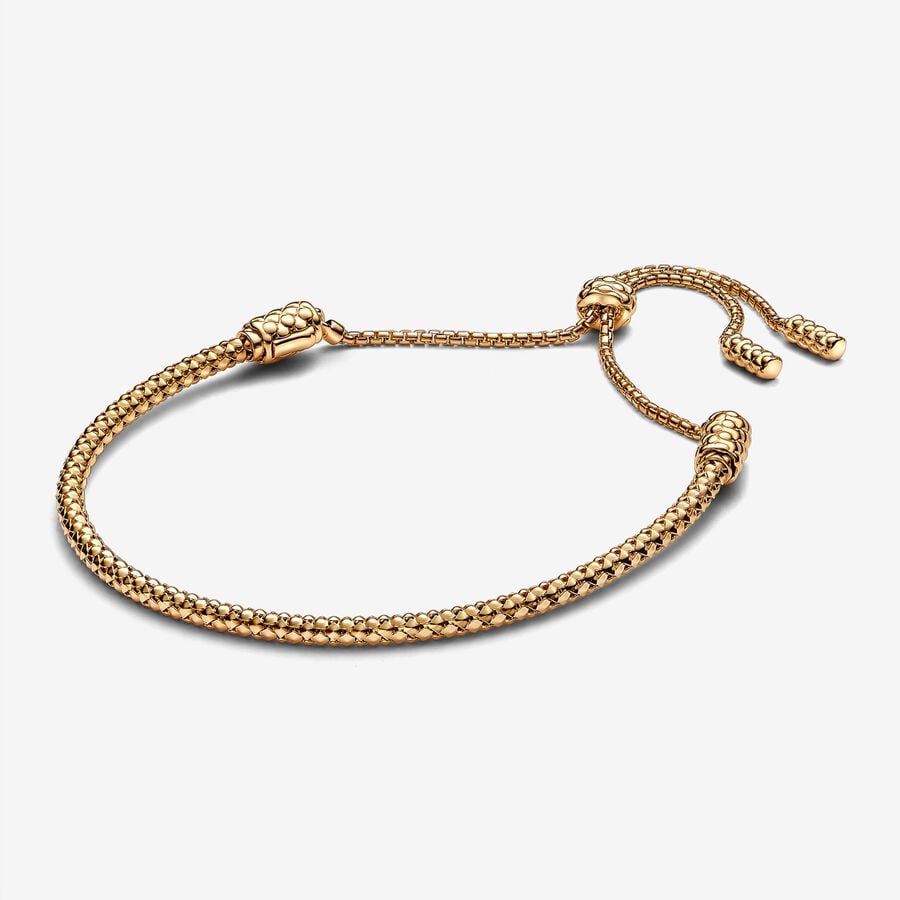 Adjustable sliding bracelet, studded chain in unique metal plated with 14k gold - 563090C00-2 - Pandora