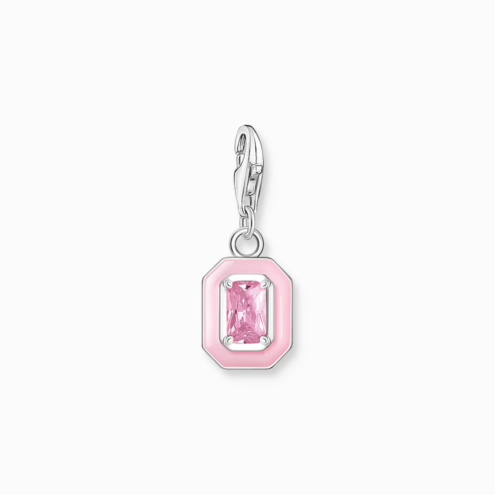 Charm argent, émail rose, zircon rose