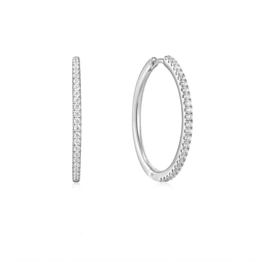 Rhodium-plated huggies with cubic zirconia