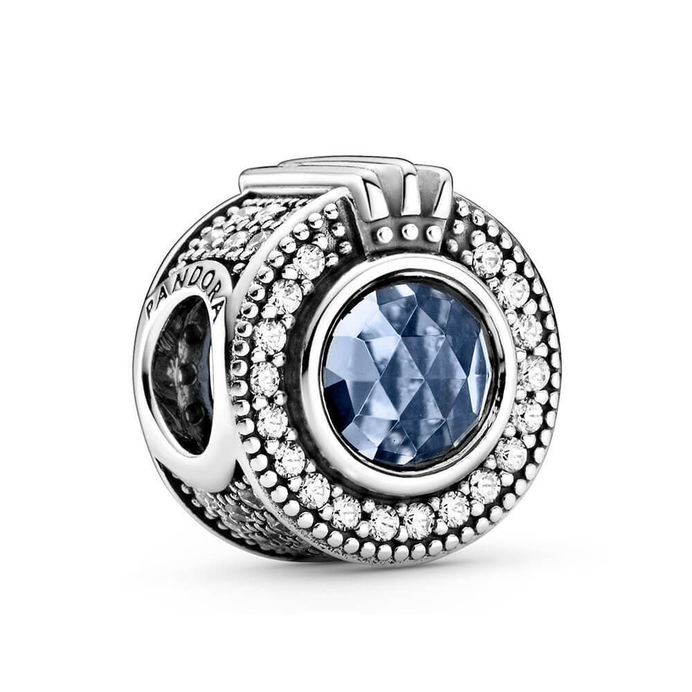 Bille en o couronne scintillante, cz incolores, cristal bleu - 799058C01 - Pandora