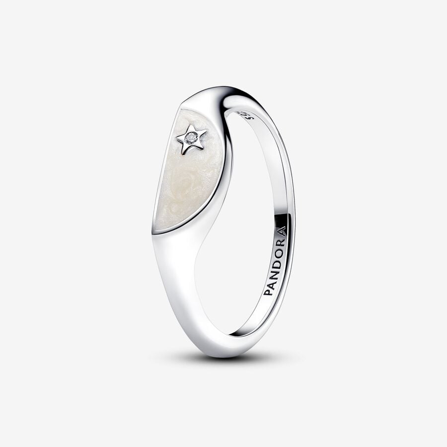 Silver ring, cubic zirconia, white enamel - 193325C01-52 - Pandora