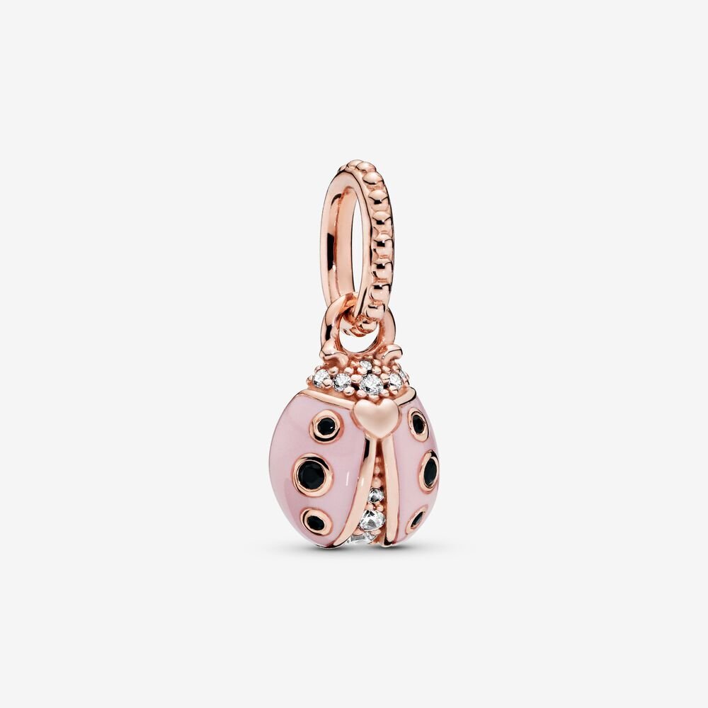 Pendentif coccinelle, émail rose, cristaux noirs, cz incolores - 387909EN160 - Pandora