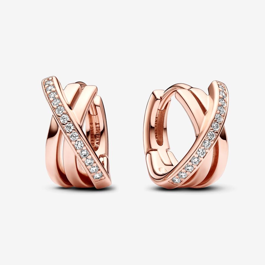 Huggie earrings, 14k rose gold plated metals, cubic zirconia - 283150C01 - Pandora