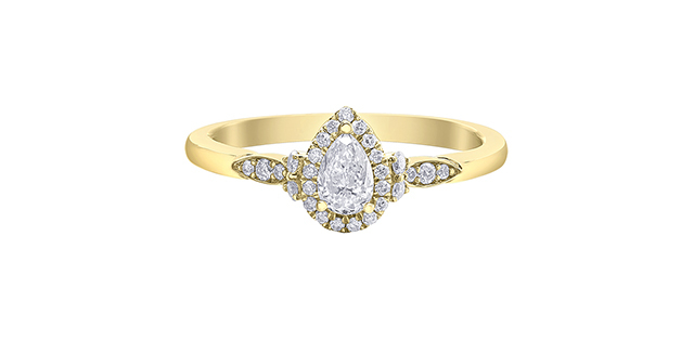 Yellow gold ring, total of 45 lab-grown diamond points, certificate included - 31336-45 - Corona