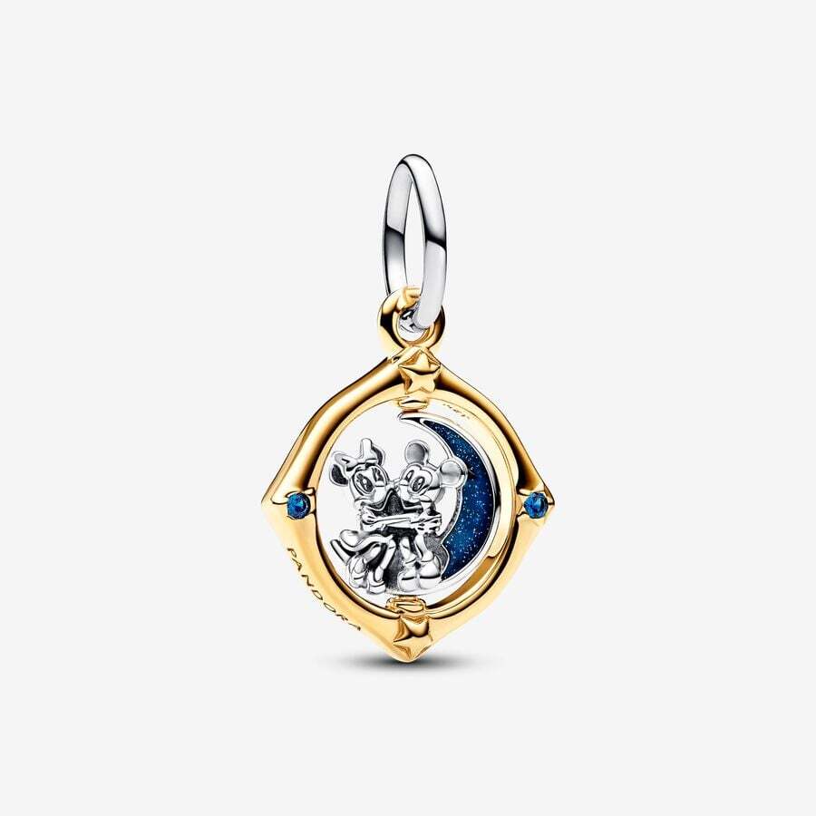 Bille Disney, lune tournoyante Mickey et Minnie, Pandora Shine, argent, cristaux