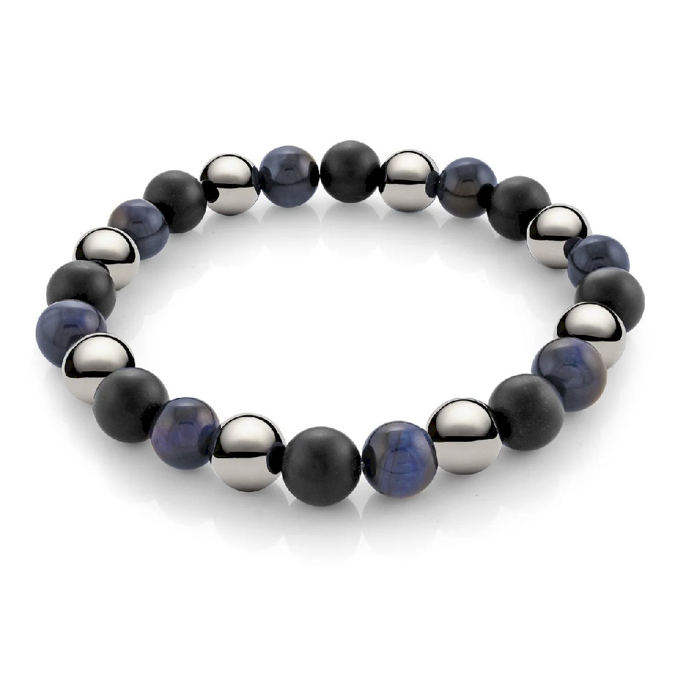 Black Stainless Steel Bracelet with Blue Tiger's Eye, Hematite & Onyx - BB-311-M - Italgem Steel