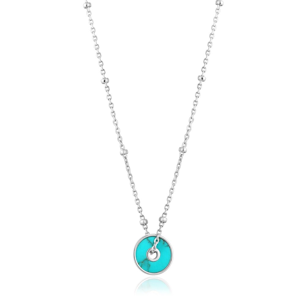 15-17in rhodium-plated silver turquoise necklace - N022-01H - Ania Haie