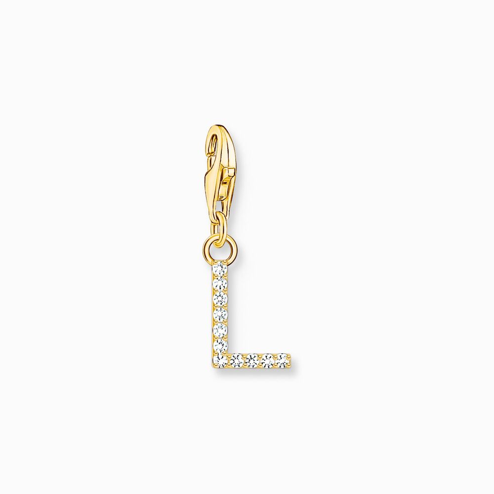 Charm lettre l, argent doré, zircons