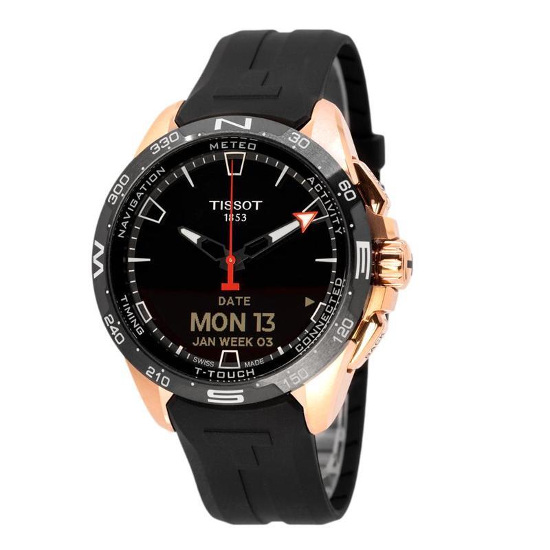 Montre intelligente t-touch connect solaire silicone noir, acier rosé