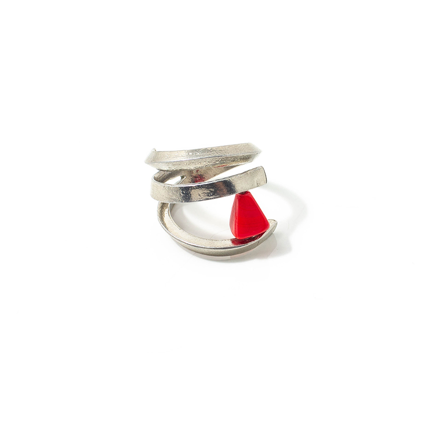 Bague ajustable, étain, verre - BROMI-ROUGE - Anne-marie Chagnon