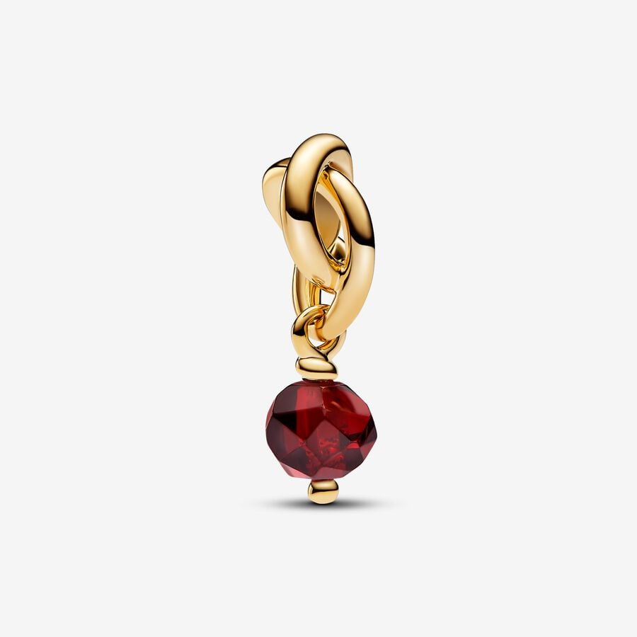 Eternal circle charm in unique metal plated with 14k gold, featuring a red synthetic crystal - 763462C01 - Pandora