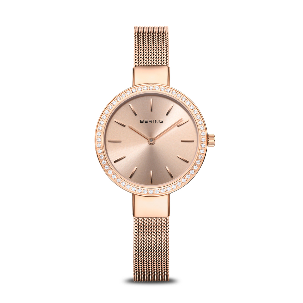 Women's pink steel and zirconia watch