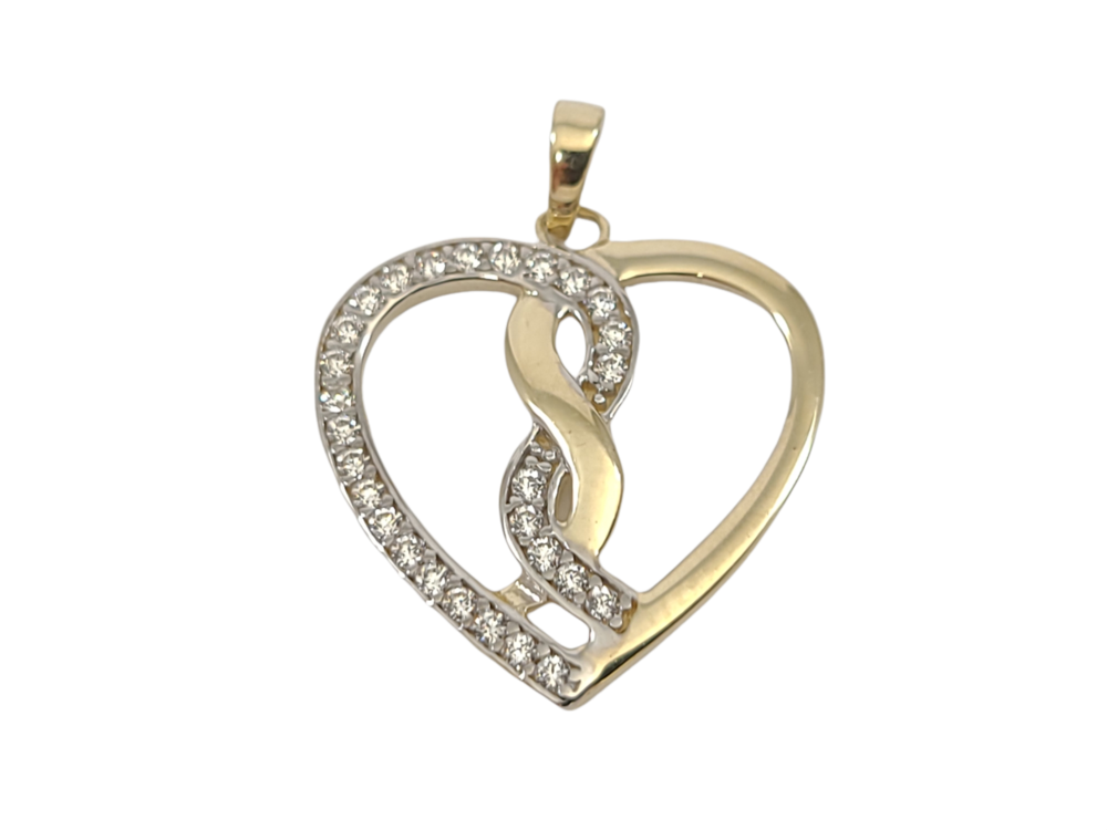 Pendentif coeur, or 2 tons (jaune/blanc) 10 carats, zircons incolores - POZ-201-2T - Exclusivités