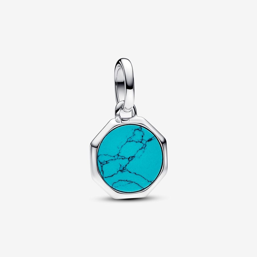 Mini engravable locket charm in silver with synthetic turquoise - 793388C01 - Pandora