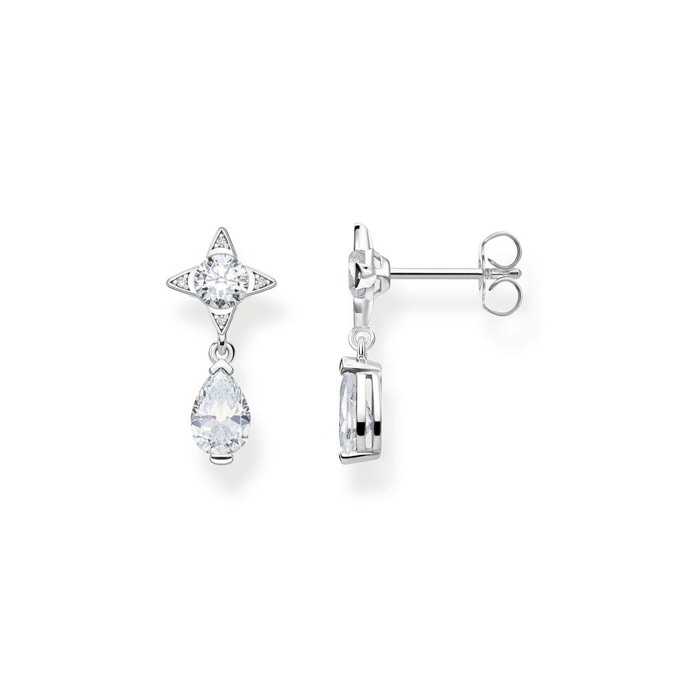 Silver drop dang earrings with zirconium