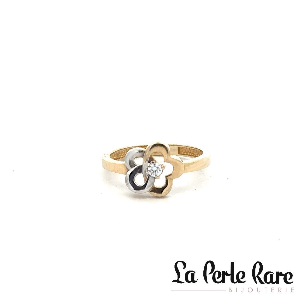 Bague fleur, or 2 tons (jaune/blanc) 10 carats, zircon incolore - GTK-364-R-2T - Exclusivités