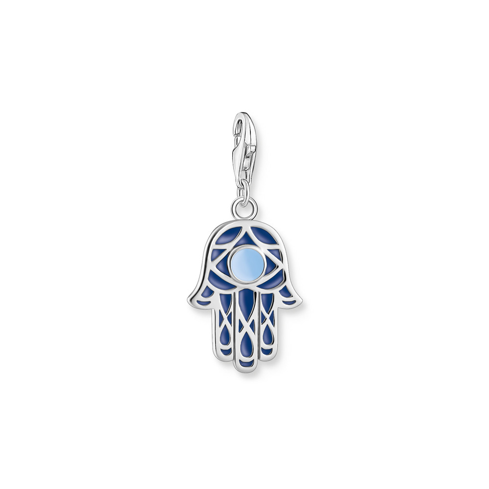 Charm main de Fatima, argent, émail bleu