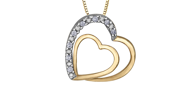 Pendentif coeur, or jaune 10 carats, 5 points de diamants total - 20028 - Corona