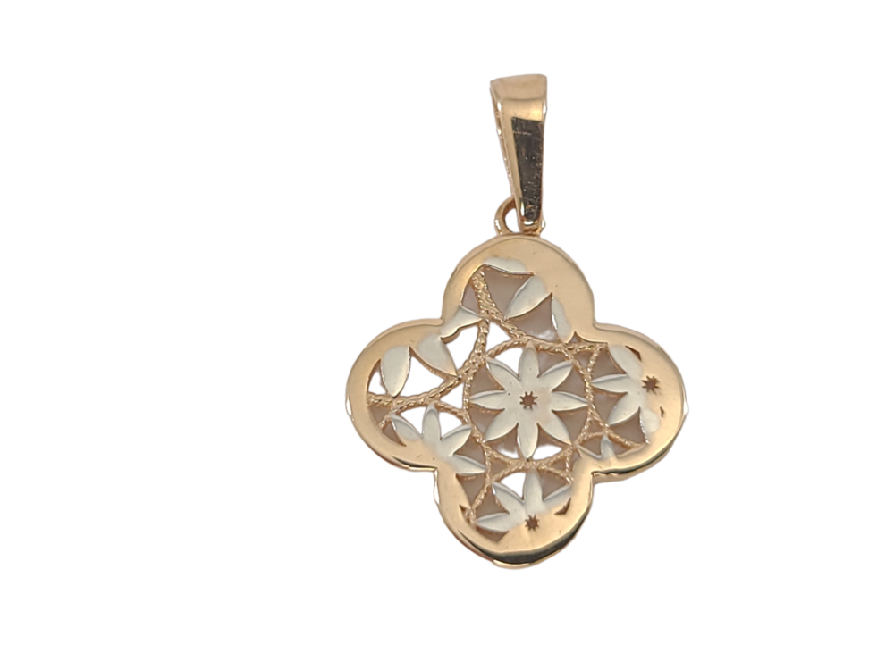 Pendentif fleurs, or 2 tons (rose/blanc) 10 carats - PDC4650162TR - Exclusivités