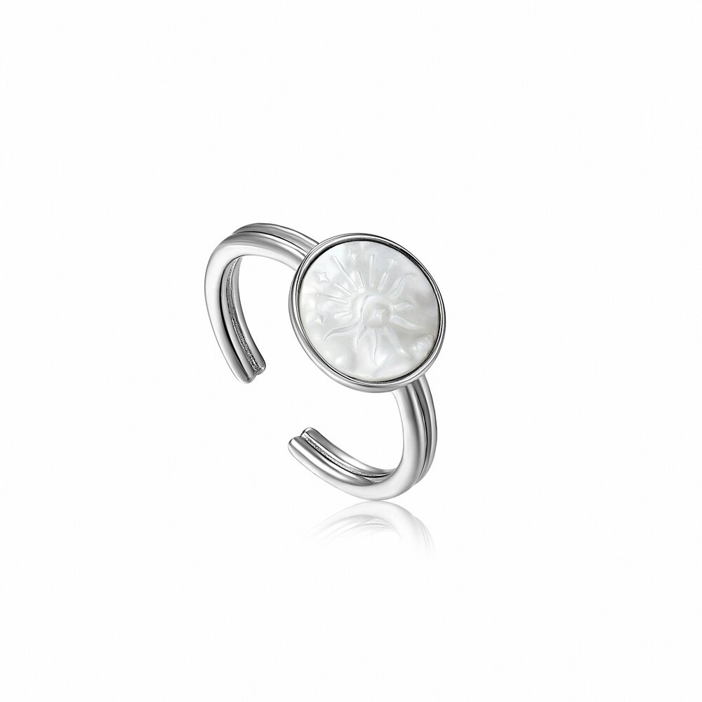 Adjustable Sun ring, rhodium-plated silver, mother-of-pearl - R030-05H - Ania Haie