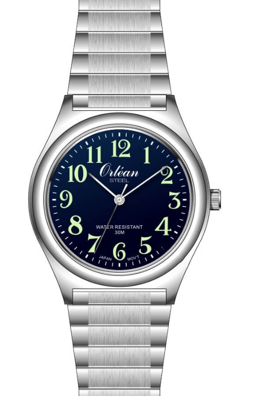 Montre extensible, acier inoxydable, fond bleu - ME3496 - Orlean