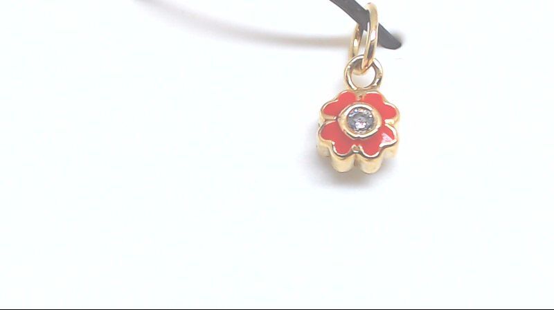 Pendentif en or jaune fleur rouge