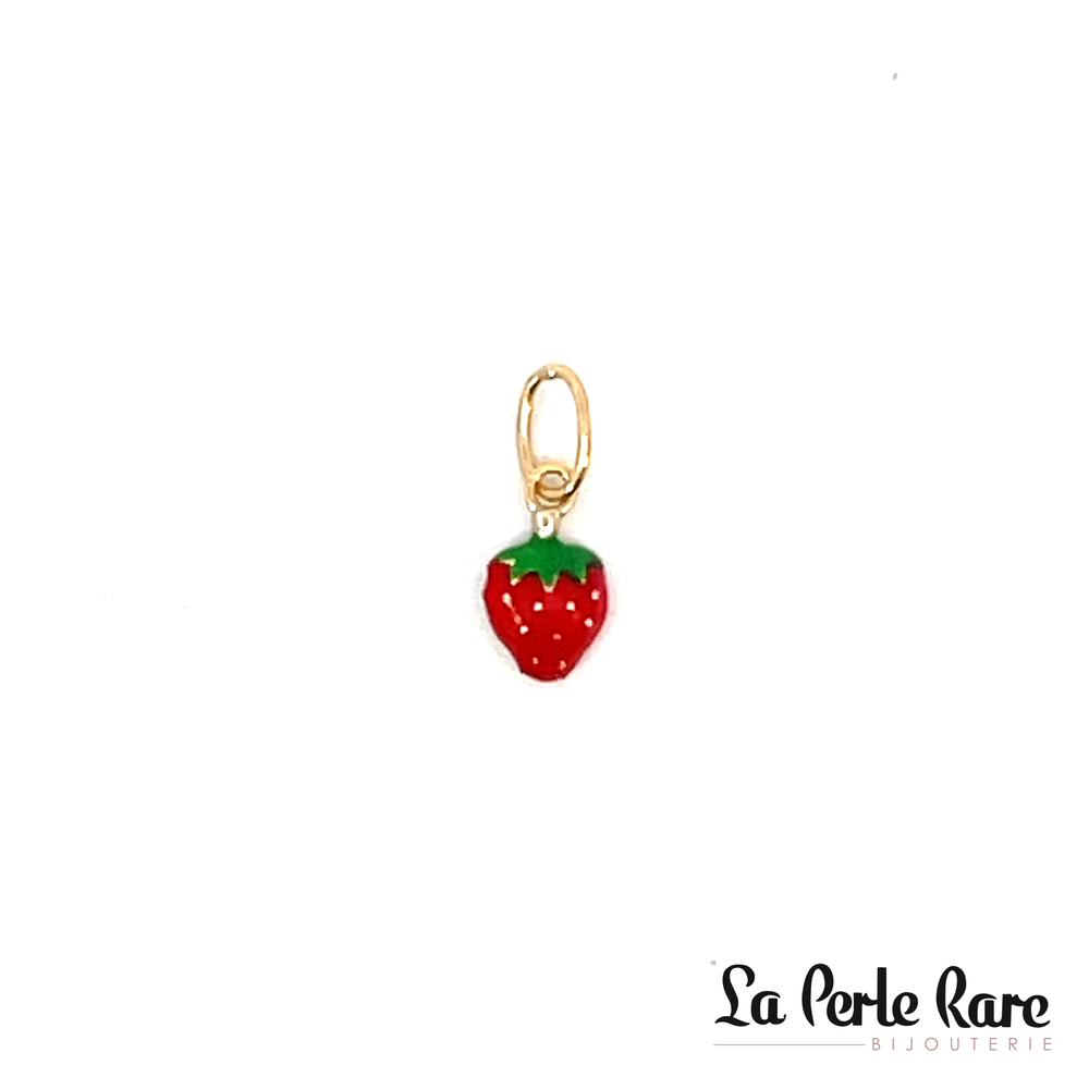 Pendentif fraise, or jaune, émail rouge/vert