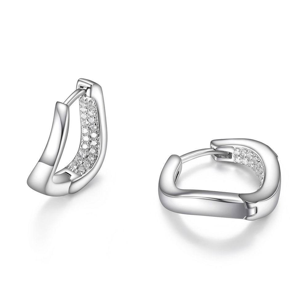 Rhodium-plated silver twist huggies