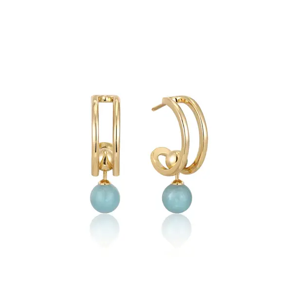 Gold-plated silver hoops with amazonite - E045-05G-AM - Ania Haie