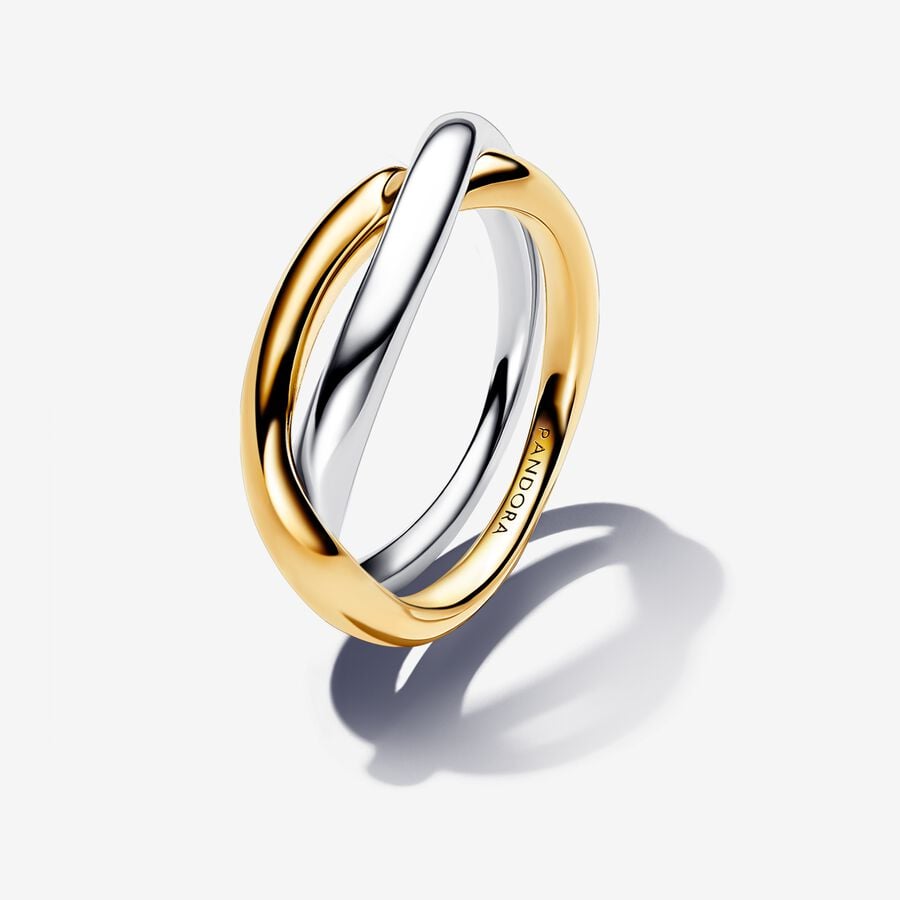 Ring in unique metal plated with 14-karat gold, silver