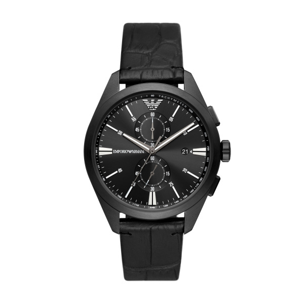 Black leather watch, black steel, black dial - AR11483 - Emporio Armani