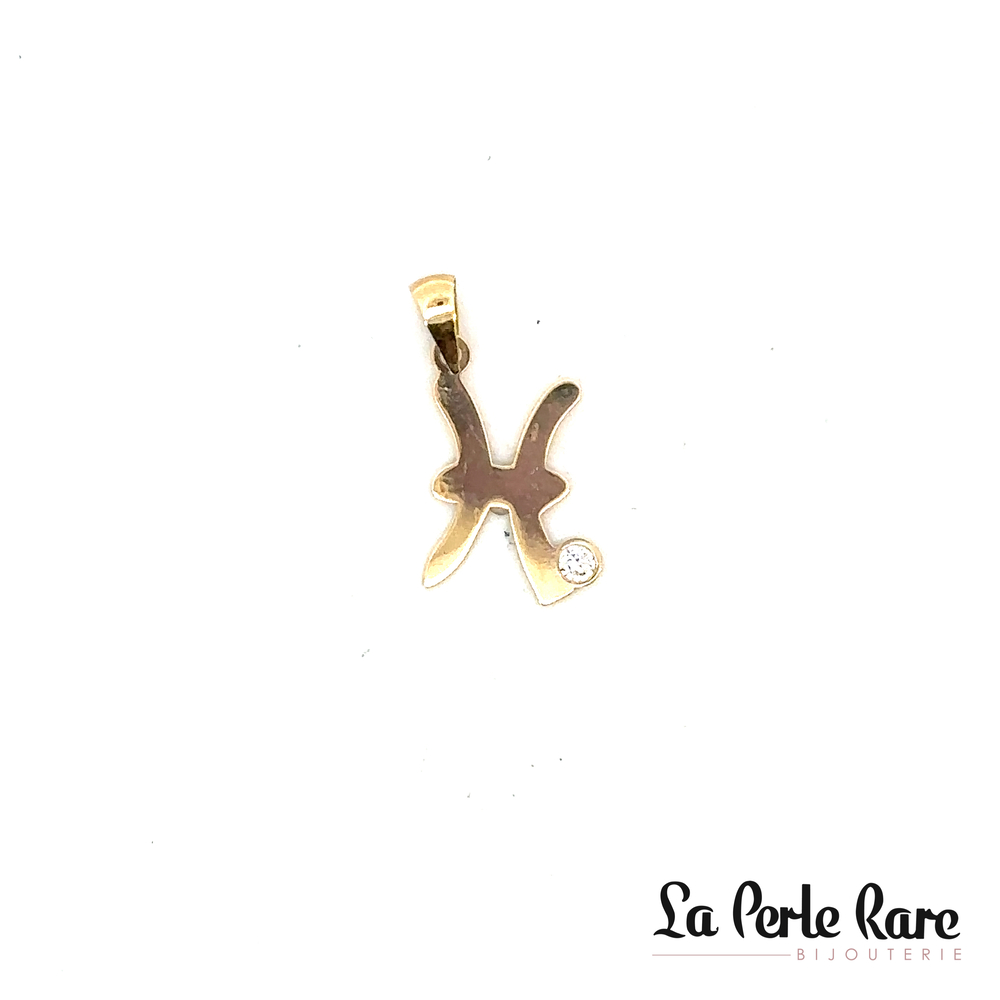 Pendentif zodiaque poissons, or jaune, zircon - 13049-POISSONS - Exclusivités