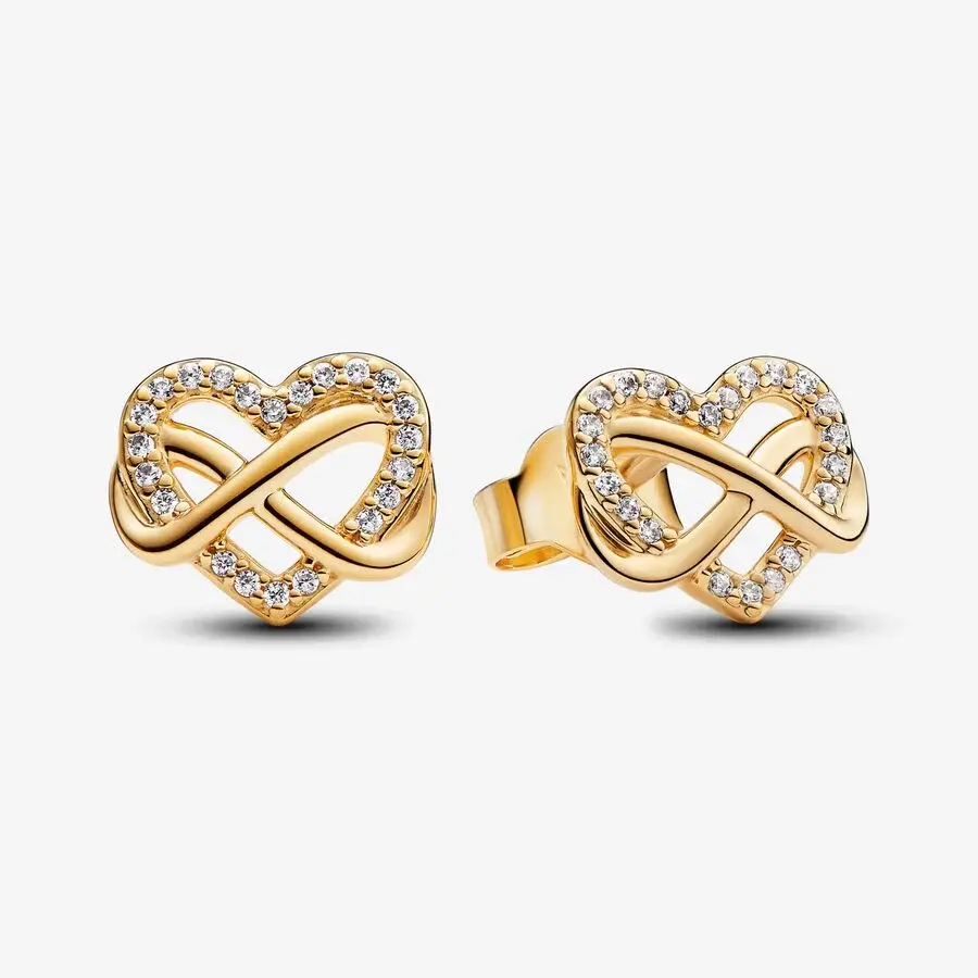 Heart and infinity sparkling stud earrings, gold metal, cubic zirconia - 262667C01 - Pandora