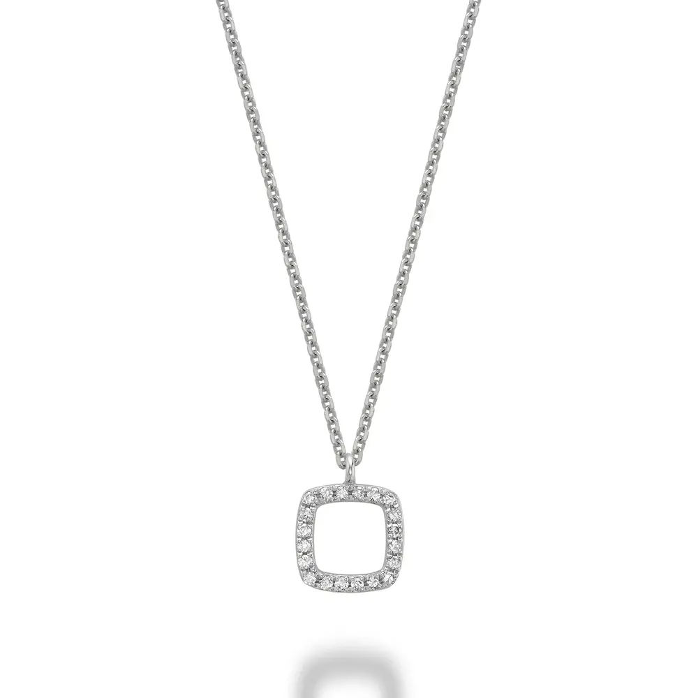 Pendentif carré, or blanc, 6 pts dia tot - 09-04CCU - Rnb