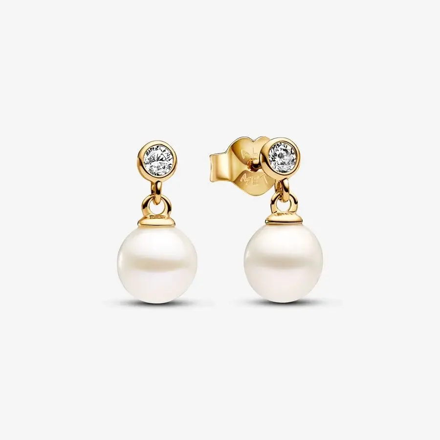 Boucles d'oreilles fixes, métaux unique plaqué d'or 14 carats, perles d'eau douce, zircons