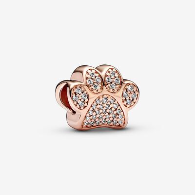 Bille empreinte de patte scintillante, pandora rose, zircons